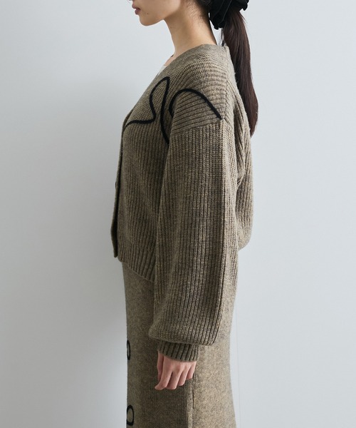 【セール】【WEB/1部店舗限定】リボンコード刺繍Vネックカーディガン【セットアップ対応】（カーディガン/ボレロ）｜VIS（ビス）