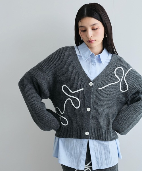 【セール】【WEB/1部店舗限定】リボンコード刺繍Vネックカーディガン【セットアップ対応】（カーディガン/ボレロ）｜VIS（ビス）