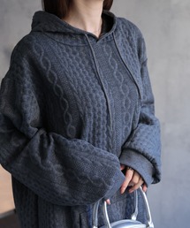 〈ユニセックス商品〉ケーブル編み風パーカー/フーディ