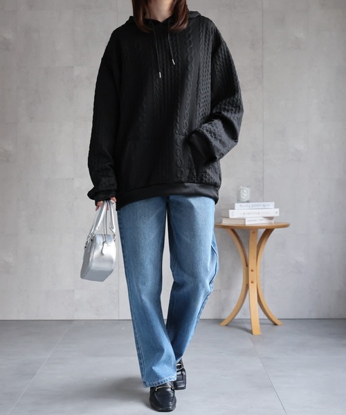CREARE -LINO-（クレアーレリノ）の「〈ユニセックス商品〉ケーブル編み風パーカー/フーディ（パーカー・メンズ・オフホワイト/ブラック/グレー・M/L）」の20枚目の写真