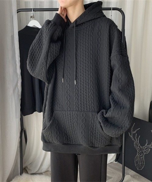 セール】〈ユニセックス商品〉ケーブル編み風パーカー/フーディ