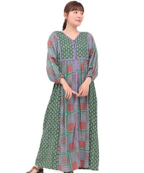 チチカカ（チチカカ）の「Rico エコフレンドリーダイ パッチブロックプリントワンピース（ワンピース・レディース・ネイビー/レッド/グリーン・FREE）」の19枚目の写真