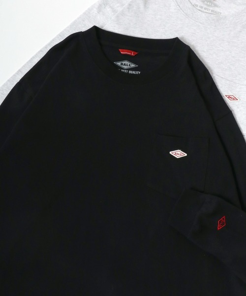 BALL(ボール)の「2026SS BALL/ボール ワンポイントロゴ ワッペン刺繍 ポケット付 無地 ロングスリーブTシャツ レディース メンズ(Tシャツ/カットソー・メンズ・モカ/チャコール/アッシュグレー/ブラック/サックスブルー・M/LL/L)」の1枚目の写真