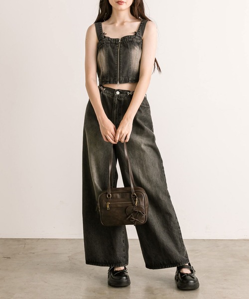 OLIVE des OLIVE（オリーブデオリーブ）の「リボンハートポーチ付きボストンバッグ（ショルダーバッグ・レディース・ダークブラウン/サックスブルー/ブラック/アイボリー・FREE）」の7枚目の写真