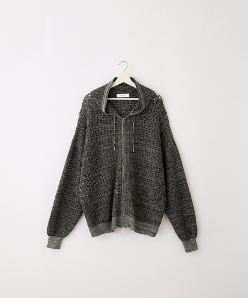 SERACE】Loose silhouette openwork mesh knit hoodie / ルーズ