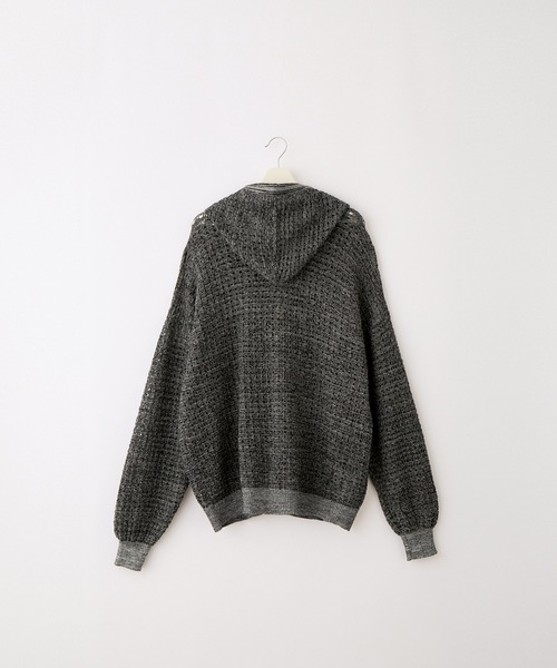 SERACE】Loose silhouette openwork mesh knit hoodie / ルーズ