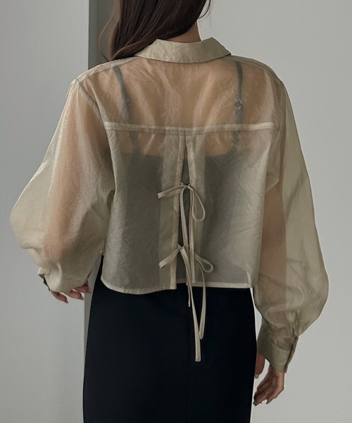 ブラウス シャツ 「ZOZO限定」バックベルト シアーシャツ クロップド レディース JUNOAH ブラウス シャツ シアーヨークバックレースアップ