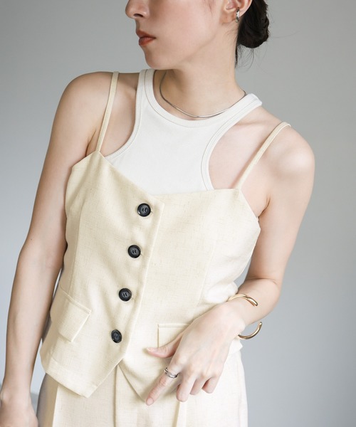 select MOCA（セレクトモカ）の「リネンライクハンサムビスチェ（ベスト・レディース・アイボリー/ネイビー・FREE）」の2枚目の写真