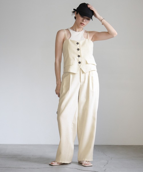 select MOCA（セレクトモカ）の「リネンライクハンサムビスチェ（ベスト・レディース・アイボリー/ネイビー・FREE）」の8枚目の写真