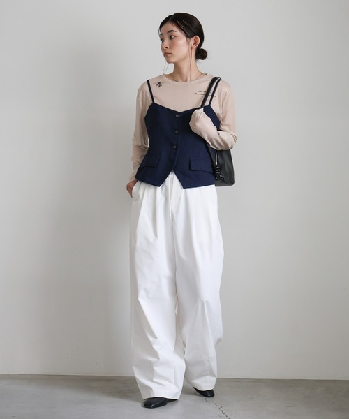 select MOCA（セレクトモカ）の「リネンライクハンサムビスチェ（ベスト・レディース・アイボリー/ネイビー・FREE）」の4枚目の写真