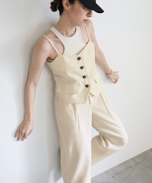 select MOCA（セレクトモカ）の「リネンライクハンサムビスチェ（ベスト・レディース・アイボリー/ネイビー・FREE）」の6枚目の写真