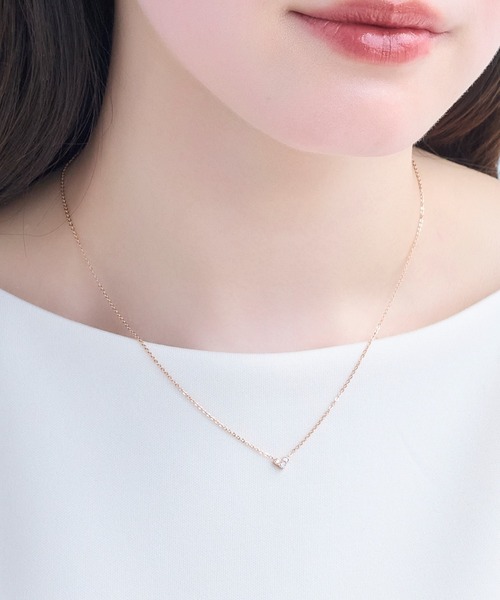 Phoebe（フィービィー）の「【金属アレルギー対応】スリービジューミニハートネックレス/全長:41cm/ハートモチーフ（ネックレス・レディース・シャンパン・FREE）」の8枚目の写真