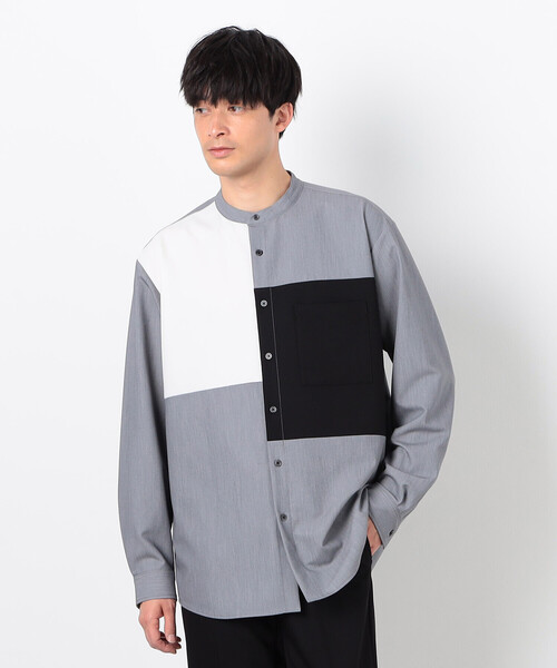 COMME CA ISM（コムサイズム）の「ウールライク ブロッキング バンドカラー シャツ（シャツ/ブラウス・メンズ・ホワイト/グレー・SMALL/MEDIUM/LARGE）」の2枚目の写真