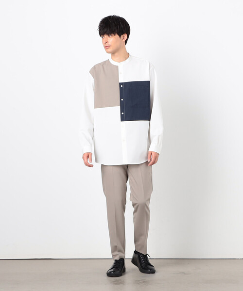 COMME CA ISM（コムサイズム）の「ウールライク ブロッキング バンドカラー シャツ（シャツ/ブラウス・メンズ・ホワイト/グレー・SMALL/MEDIUM/LARGE）」の3枚目の写真