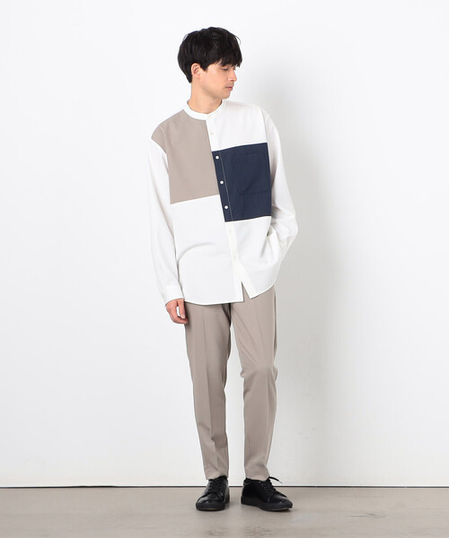 COMME CA ISM（コムサイズム）の「ウールライク ブロッキング バンドカラー シャツ（シャツ/ブラウス・メンズ・ホワイト/グレー・SMALL/MEDIUM/LARGE）」の4枚目の写真