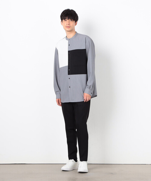 COMME CA ISM（コムサイズム）の「ウールライク ブロッキング バンドカラー シャツ（シャツ/ブラウス・メンズ・ホワイト/グレー・SMALL/MEDIUM/LARGE）」の7枚目の写真