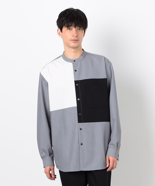 COMME CA ISM（コムサイズム）の「ウールライク ブロッキング バンドカラー シャツ（シャツ/ブラウス・メンズ・ホワイト/グレー・SMALL/MEDIUM/LARGE）」の8枚目の写真