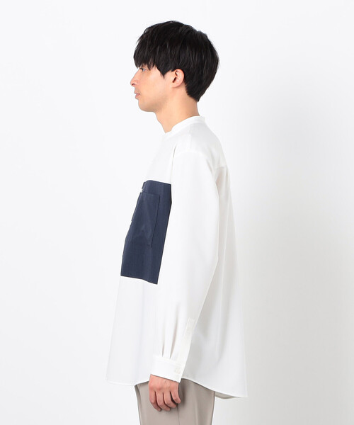 COMME CA ISM（コムサイズム）の「ウールライク ブロッキング バンドカラー シャツ（シャツ/ブラウス・メンズ・ホワイト/グレー・SMALL/MEDIUM/LARGE）」の10枚目の写真