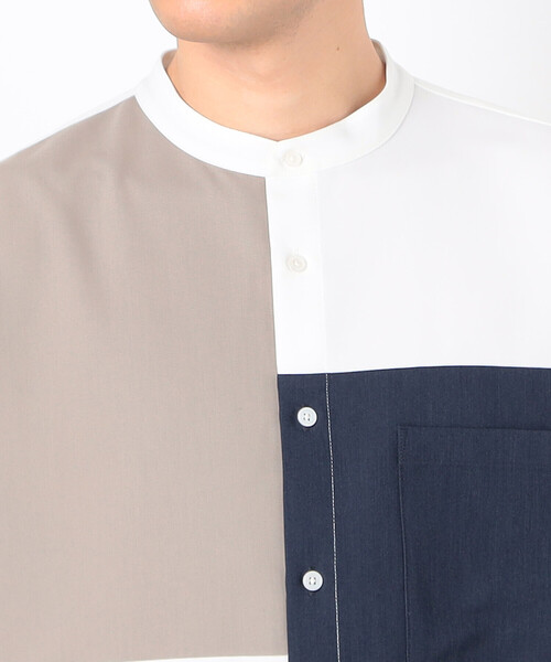 COMME CA ISM（コムサイズム）の「ウールライク ブロッキング バンドカラー シャツ（シャツ/ブラウス・メンズ・ホワイト/グレー・SMALL/MEDIUM/LARGE）」の12枚目の写真