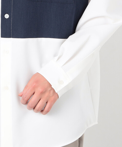 COMME CA ISM（コムサイズム）の「ウールライク ブロッキング バンドカラー シャツ（シャツ/ブラウス・メンズ・ホワイト/グレー・SMALL/MEDIUM/LARGE）」の13枚目の写真