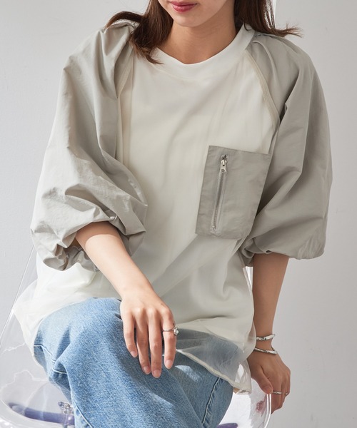 MAISON BREEZE reveur(メゾンブリーズレヴール)の「【MAISON BREEZE reveur】チュールレイヤード ラグランプルオーバー チュールトップス trc(Tシャツ/カットソー・レディース・ホワイト/ブラック/カーキ・FREE)」の1枚目の写真