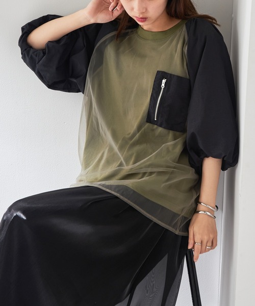 MAISON BREEZE reveur(メゾンブリーズレヴール)の「【MAISON BREEZE reveur】チュールレイヤード ラグランプルオーバー チュールトップス trc(Tシャツ/カットソー・レディース・ホワイト/ブラック/カーキ・FREE)」の3枚目の写真