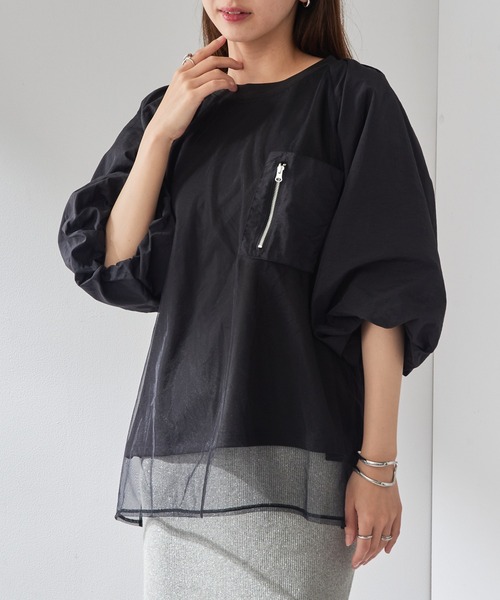 MAISON BREEZE reveur(メゾンブリーズレヴール)の「【MAISON BREEZE reveur】チュールレイヤード ラグランプルオーバー チュールトップス trc(Tシャツ/カットソー・レディース・ホワイト/ブラック/カーキ・FREE)」の11枚目の写真