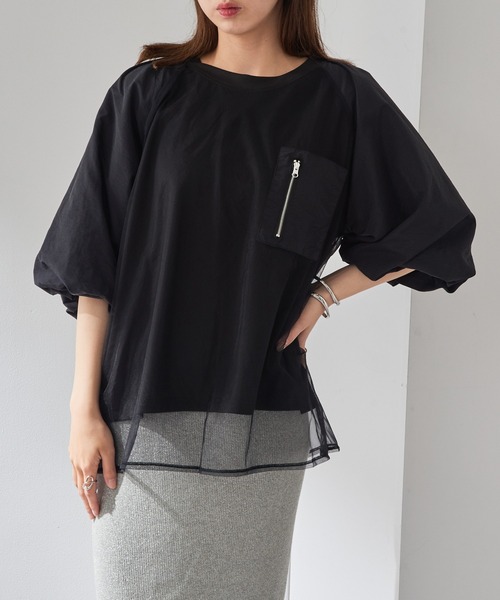MAISON BREEZE reveur(メゾンブリーズレヴール)の「【MAISON BREEZE reveur】チュールレイヤード ラグランプルオーバー チュールトップス trc(Tシャツ/カットソー・レディース・ホワイト/ブラック/カーキ・FREE)」の12枚目の写真