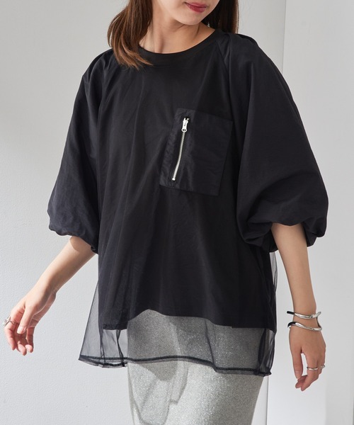 MAISON BREEZE reveur(メゾンブリーズレヴール)の「【MAISON BREEZE reveur】チュールレイヤード ラグランプルオーバー チュールトップス trc(Tシャツ/カットソー・レディース・ホワイト/ブラック/カーキ・FREE)」の13枚目の写真