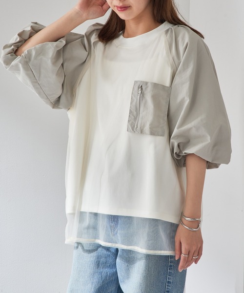 MAISON BREEZE reveur(メゾンブリーズレヴール)の「【MAISON BREEZE reveur】チュールレイヤード ラグランプルオーバー チュールトップス trc(Tシャツ/カットソー・レディース・ホワイト/ブラック/カーキ・FREE)」の4枚目の写真