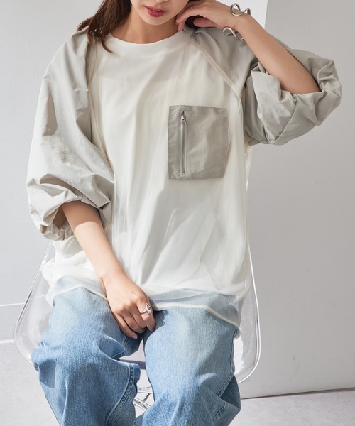 MAISON BREEZE reveur(メゾンブリーズレヴール)の「【MAISON BREEZE reveur】チュールレイヤード ラグランプルオーバー チュールトップス trc(Tシャツ/カットソー・レディース・ホワイト/ブラック/カーキ・FREE)」の6枚目の写真