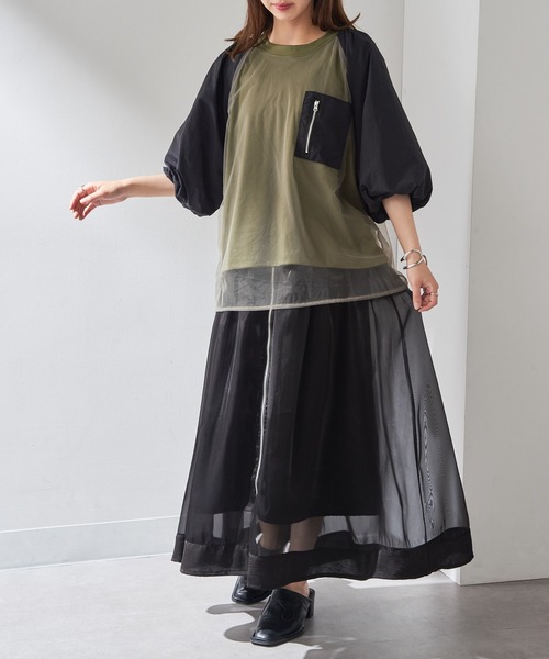 MAISON BREEZE reveur(メゾンブリーズレヴール)の「【MAISON BREEZE reveur】チュールレイヤード ラグランプルオーバー チュールトップス trc(Tシャツ/カットソー・レディース・ホワイト/ブラック/カーキ・FREE)」の20枚目の写真
