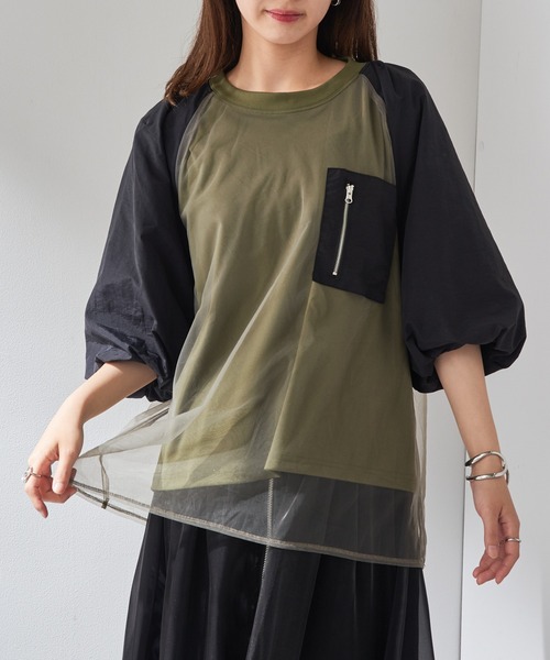 MAISON BREEZE reveur(メゾンブリーズレヴール)の「【MAISON BREEZE reveur】チュールレイヤード ラグランプルオーバー チュールトップス trc(Tシャツ/カットソー・レディース・ホワイト/ブラック/カーキ・FREE)」の16枚目の写真