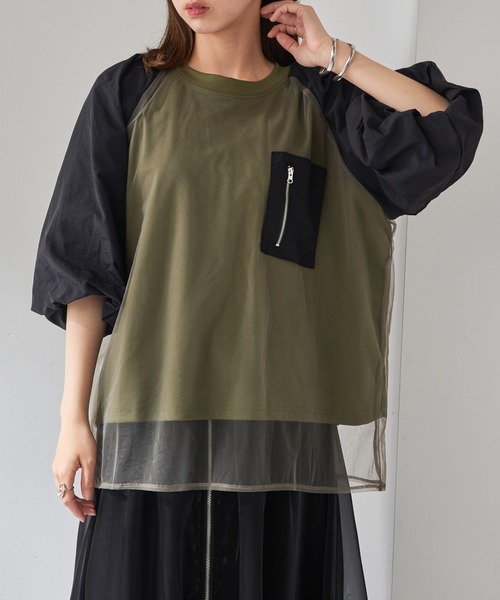 MAISON BREEZE reveur(メゾンブリーズレヴール)の「【MAISON BREEZE reveur】チュールレイヤード ラグランプルオーバー チュールトップス trc(Tシャツ/カットソー・レディース・ホワイト/ブラック/カーキ・FREE)」の17枚目の写真