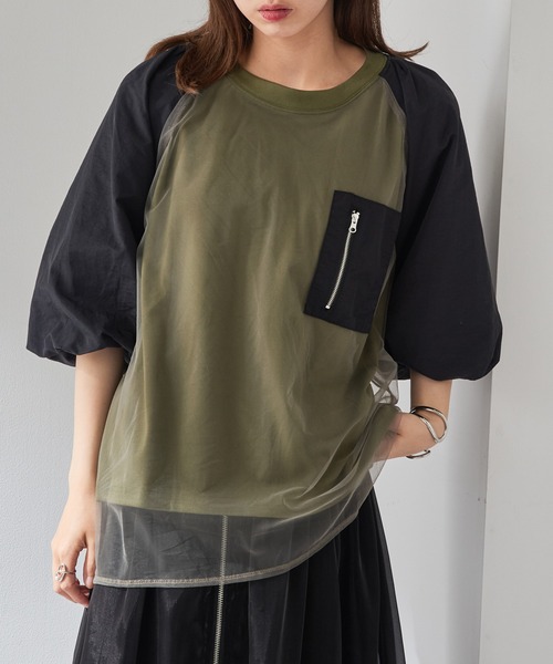 MAISON BREEZE reveur(メゾンブリーズレヴール)の「【MAISON BREEZE reveur】チュールレイヤード ラグランプルオーバー チュールトップス trc(Tシャツ/カットソー・レディース・ホワイト/ブラック/カーキ・FREE)」の18枚目の写真