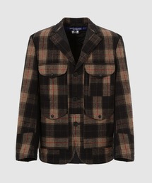 綿ネルチェック×綿麻オックス×ウォッシャブルレザー ジャケット