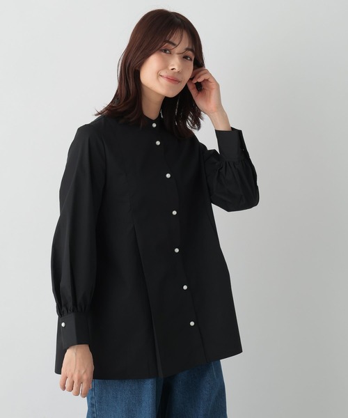 FOUND GOOD(ファウンドグッド)の「パールペプラムシャツLS(シャツ/ブラウス・レディース・ブルー系/ホワイト系5/ブラック・L/M/S)」の3枚目の写真