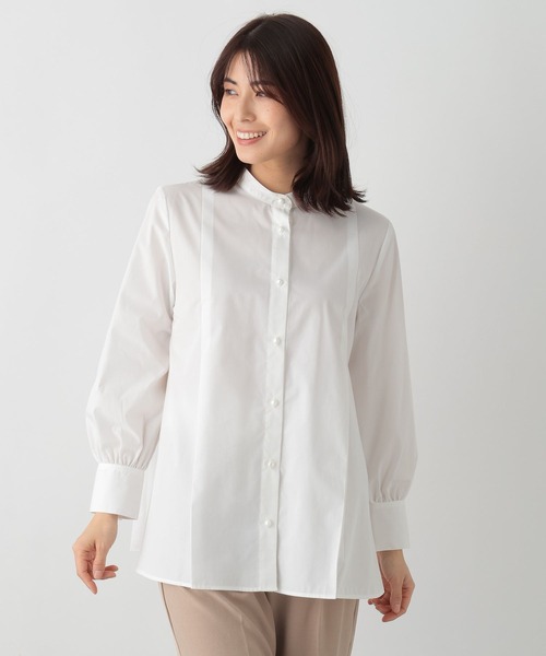 FOUND GOOD(ファウンドグッド)の「パールペプラムシャツLS(シャツ/ブラウス・レディース・ブルー系/ホワイト系5/ブラック・L/M/S)」の9枚目の写真