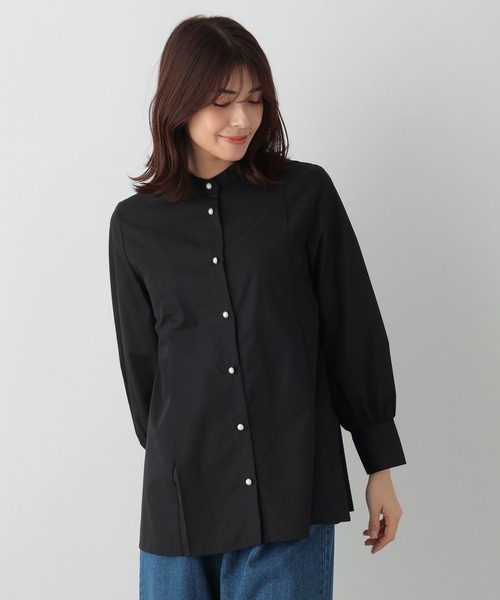 FOUND GOOD(ファウンドグッド)の「パールペプラムシャツLS(シャツ/ブラウス・レディース・ブルー系/ホワイト系5/ブラック・L/M/S)」の6枚目の写真