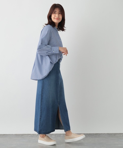 FOUND GOOD(ファウンドグッド)の「パールペプラムシャツLS(シャツ/ブラウス・レディース・ブルー系/ホワイト系5/ブラック・L/M/S)」の22枚目の写真