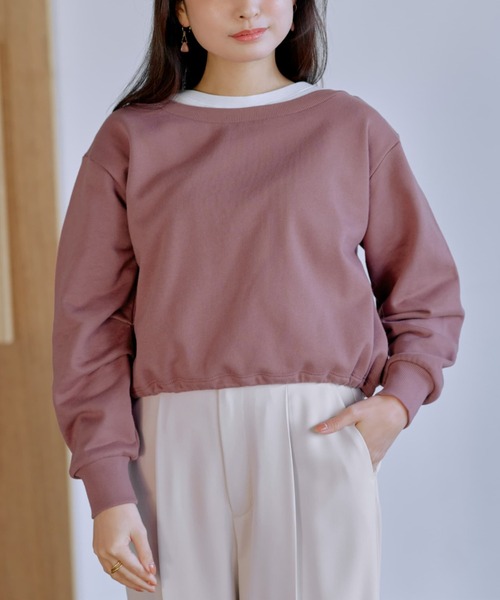 COHINA(コヒナ)の「ボートネックドロストスウェット 【低身長・小柄女性】(スウェット・レディース・グレー/ピンク/イエロー/ベージュ・ONE SIZE)」の4枚目の写真