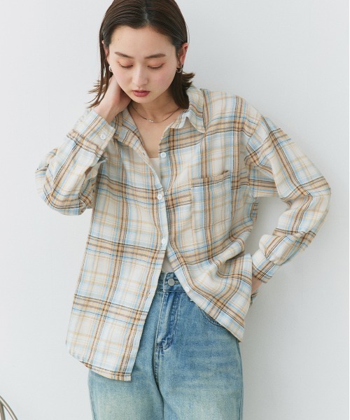 ad thie(アドティエ)の「ポケット付き チェックシャツ(シャツ/ブラウス・レディース・ネイビー/ピンク/アイボリー/ライトブルー・FREE)」の8枚目の写真