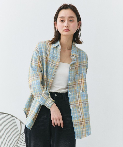 ad thie(アドティエ)の「ポケット付き チェックシャツ(シャツ/ブラウス・レディース・ネイビー/ピンク/アイボリー/ライトブルー・FREE)」の20枚目の写真