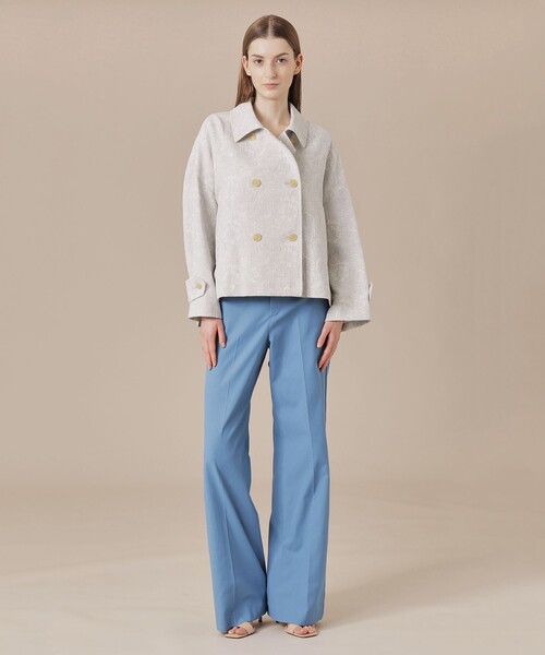 MACKINTOSH LONDON（マッキントッシュ ロンドン）の「【婦人画報掲載】【BIBURY FLOWER】【FYVIE/フィビー】バイブリーフラワージャカードショートコート（トレンチコート・レディース・ベージュ/ブルー・38）」の4枚目の写真