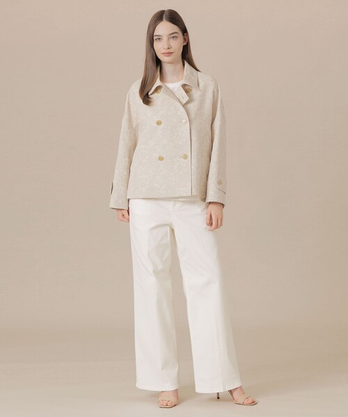 MACKINTOSH LONDON（マッキントッシュ ロンドン）の「【婦人画報掲載】【BIBURY FLOWER】【FYVIE/フィビー】バイブリーフラワージャカードショートコート（トレンチコート・レディース・ベージュ/ブルー・38）」の6枚目の写真