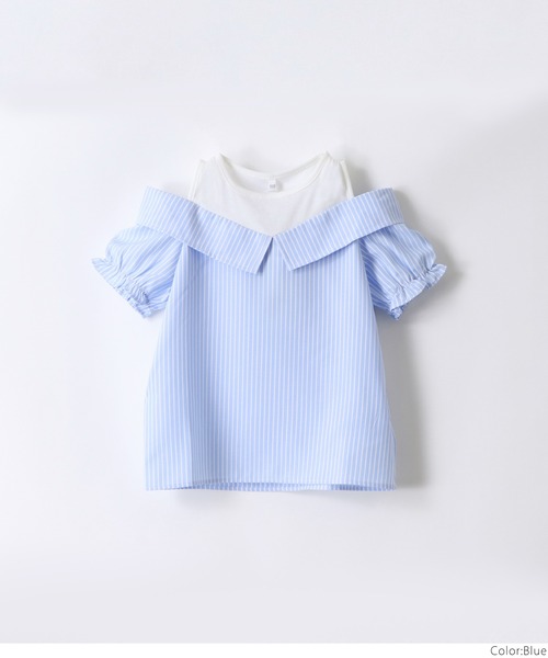 coca（coca）（コカ）の「キッズ　タンクドッキング肩あきブラウス（シャツ/ブラウス・キッズ・チャコール/ブルー・150/120/130/140）」の18枚目の写真