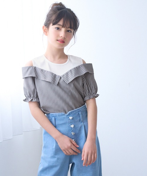 coca（coca）（コカ）の「キッズ　タンクドッキング肩あきブラウス（シャツ/ブラウス・キッズ・チャコール/ブルー・150/120/130/140）」の11枚目の写真