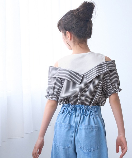 coca（coca）（コカ）の「キッズ　タンクドッキング肩あきブラウス（シャツ/ブラウス・キッズ・チャコール/ブルー・150/120/130/140）」の12枚目の写真