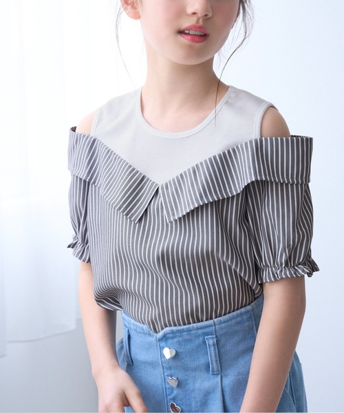 coca（coca）（コカ）の「キッズ　タンクドッキング肩あきブラウス（シャツ/ブラウス・キッズ・チャコール/ブルー・150/120/130/140）」の13枚目の写真