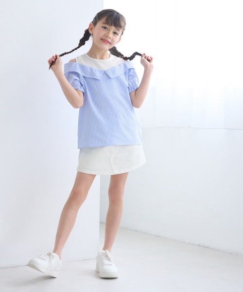 coca（coca）（コカ）の「キッズ　タンクドッキング肩あきブラウス（シャツ/ブラウス・キッズ・チャコール/ブルー・150/120/130/140）」の3枚目の写真